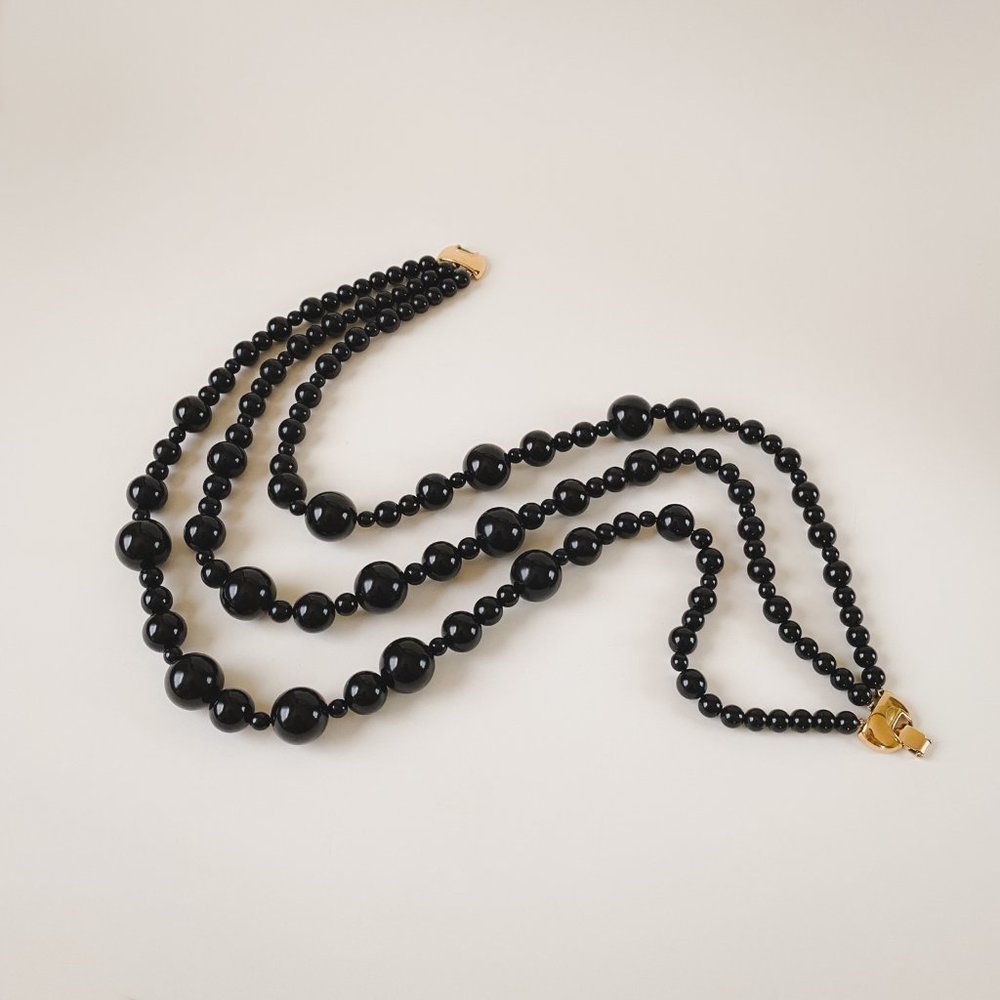 Vintage Monet Black Ball Round Beaded Multi Strand Statement Bib Necklace - Picture 5 of 12